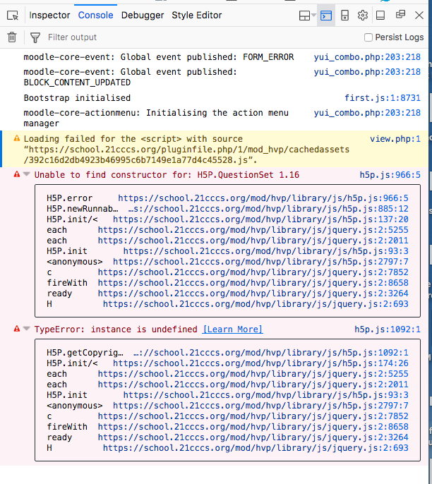 H5p activities through iframe or filter will not consistently load